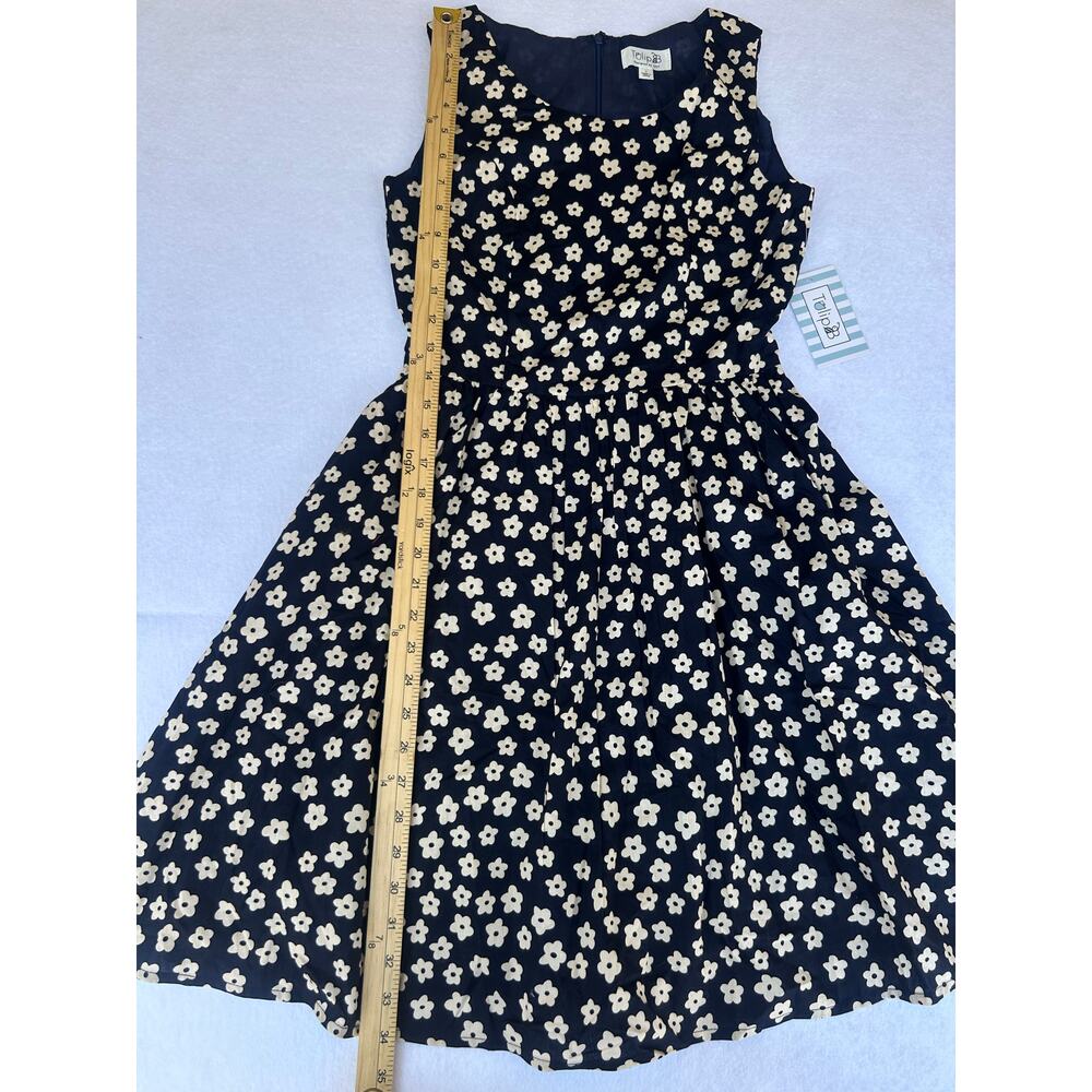 Tulip B Navy Floral Fit Flare Dress Small Cotton Sleeveless Skater - Picture 5 of 7